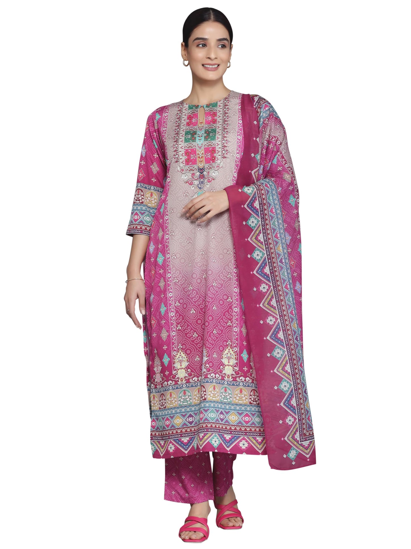 Libas Women's Poly Crepe Kurta Set (35707_Pink
