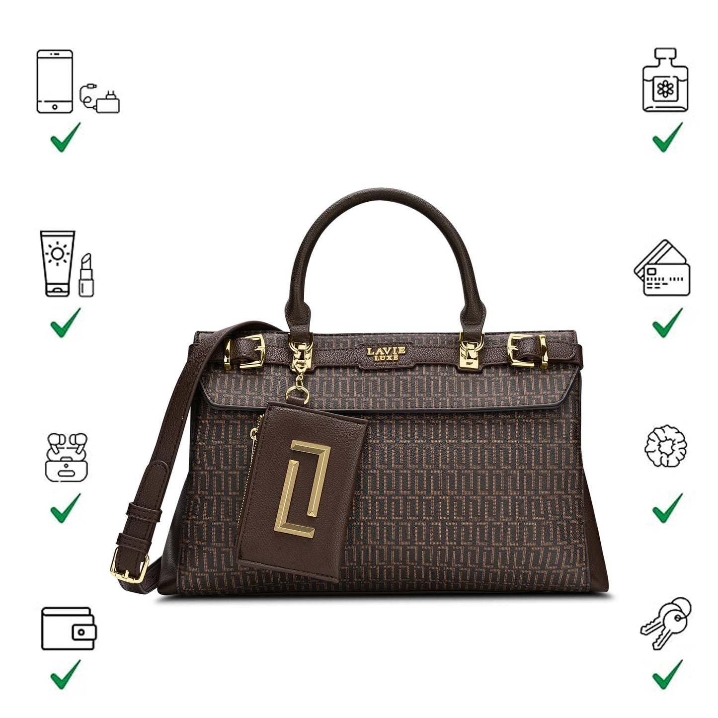 Lavie Luxe Women's Monogram Cindy Horizontal Satchel Bag | Satchel Handbag For Work | Ladies Purse | Stylish Shoulder Bag | Gift For Women