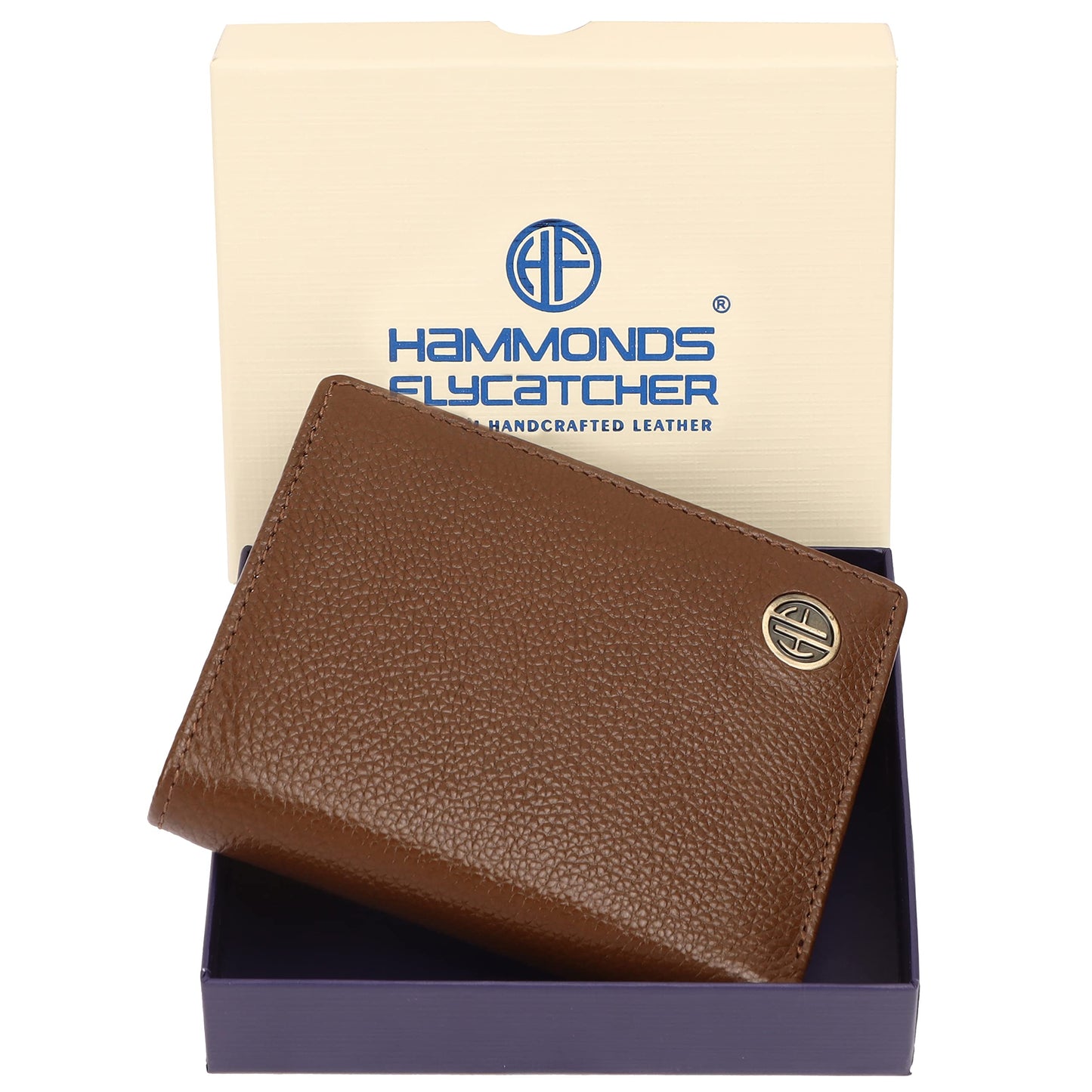 HAMMONDS FLYCATCHER Genuine Leather Wallet for Men, RFID Protected Leather Purse for Men, Money Purse for Men, Bi-Fold Wallet, 4 Card Slots, 3 ID Slots, Coin Pocket, Metal Snap Button - Brushwood
