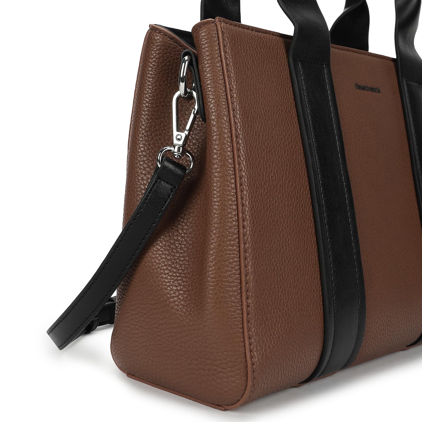 Fastrack Midnight Mocha Satchel | Women’s Pebbled Faux-Leather Satchel | Dual Compartments, Centre Zip Divider & dual carry option