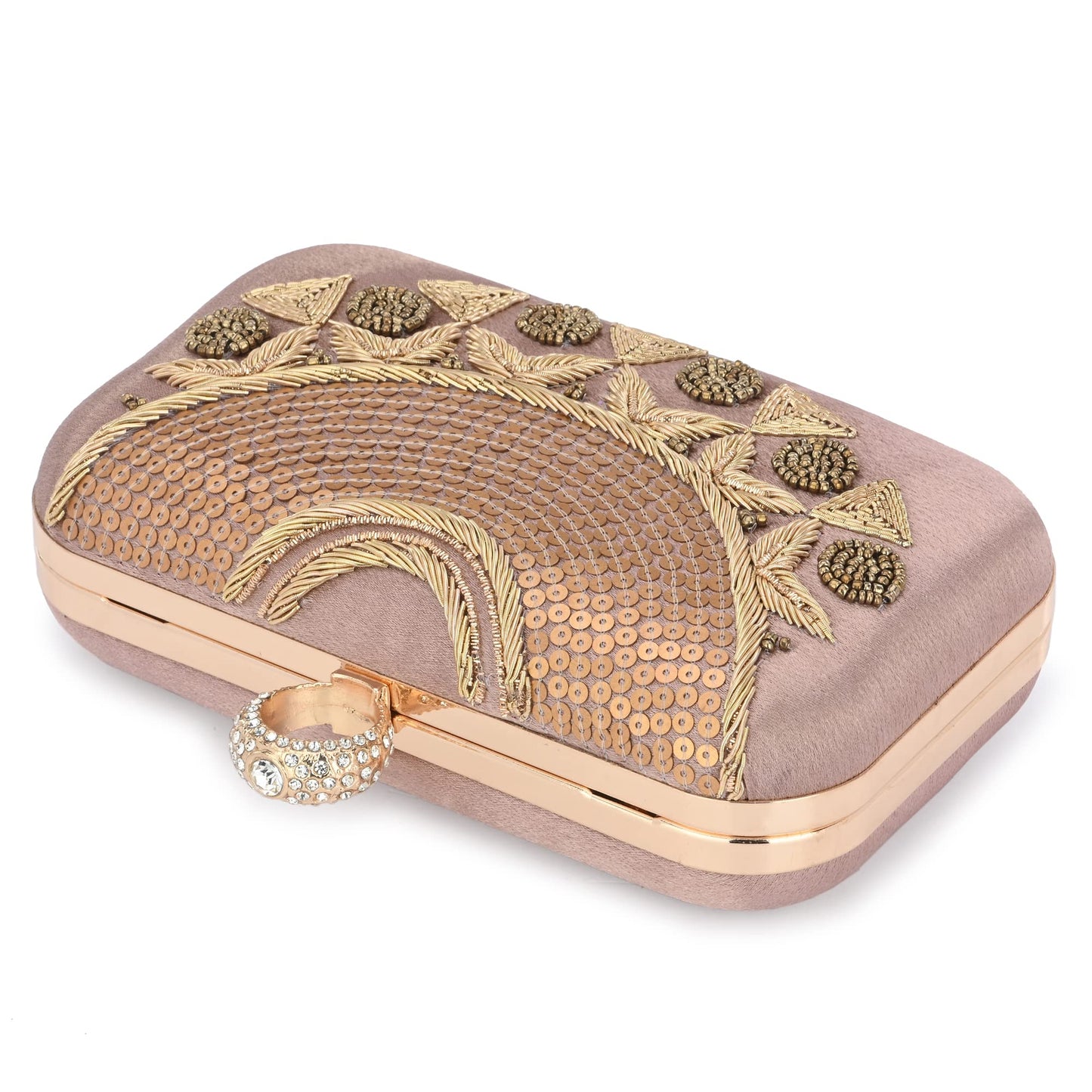 For The Beautiful You Pink Embroidered Women's Ring Clutch