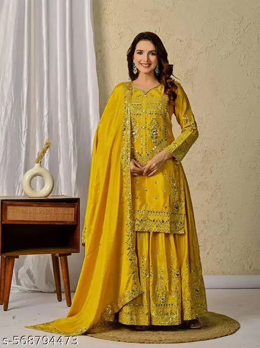 New Designer Party Wear Look Top , Sharara Plazzo  and Dupatta