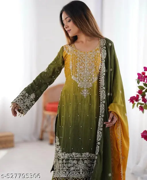New Designer Collection in Pure Chinnon With Heavy Embroidery Stitched Ready to Wear Suit