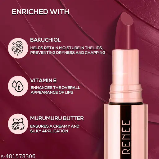 RENEE Everstay Transfer-Proof Matte Lipstick - Mauve Muse, Hydrating & Non-Drying, Smudge-Proof, Lightweight, Long Lasting, Intense Pigment, Full Coverage, Vitamin E Infused, For All Occasions, 4.2g