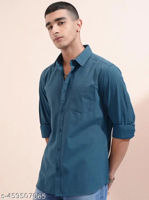 KETCH Men's Solid Regular Green Shirts