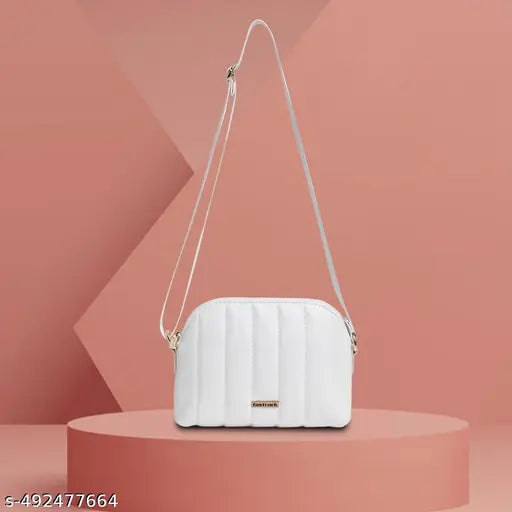 Fastrack Modern Quilted Sling Bag for Women | Trendy, Spacious Bag for Girls, Ladies, Women | Casual Bag Made from High Quality Faux Leather (White)