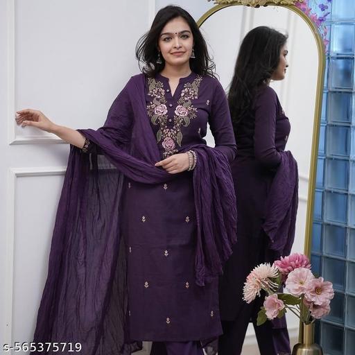Women Embroidered Chanderi  SILK  kurta set