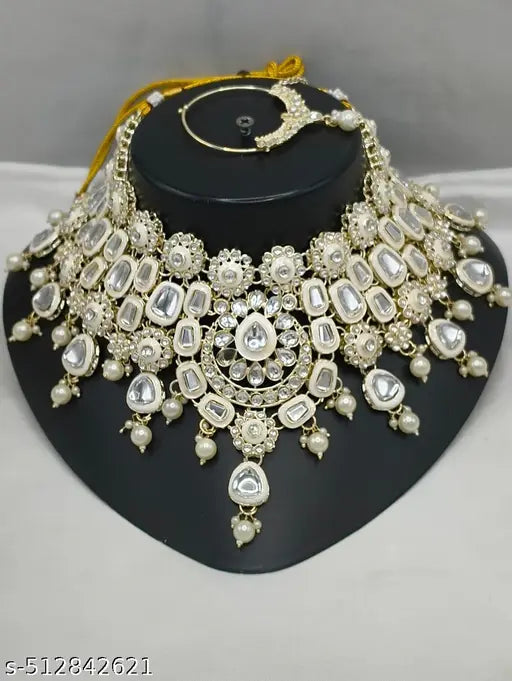 STYLISH KUNDAN CHOKER WEDDING PARTY TRADITIONAL BRIDAL NECKLACE JEWELLERY SET FOR WOMEN