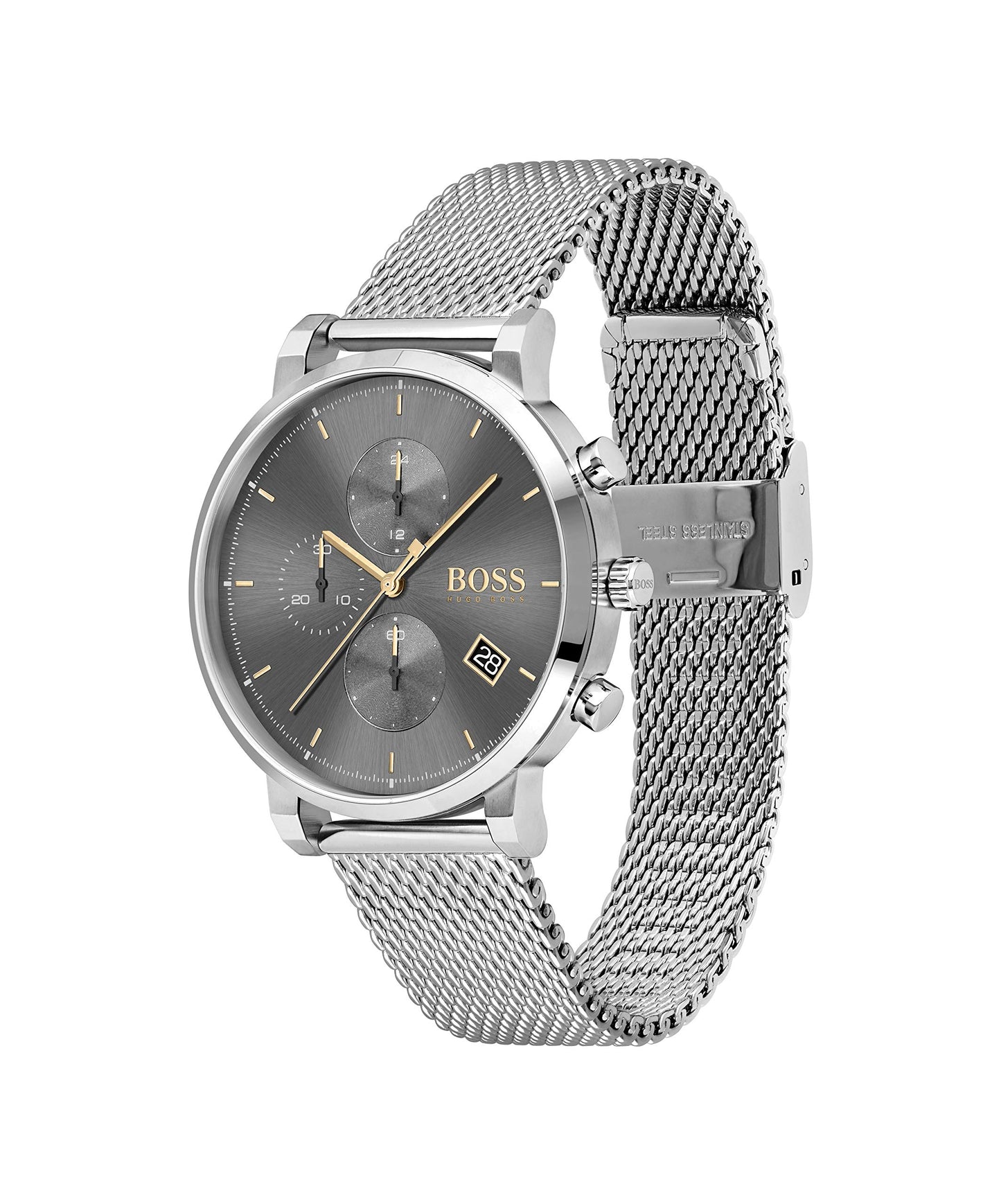 Hugo Boss Stainless Steel Analog Grey Dial Men Watch-1513807, Silver Band