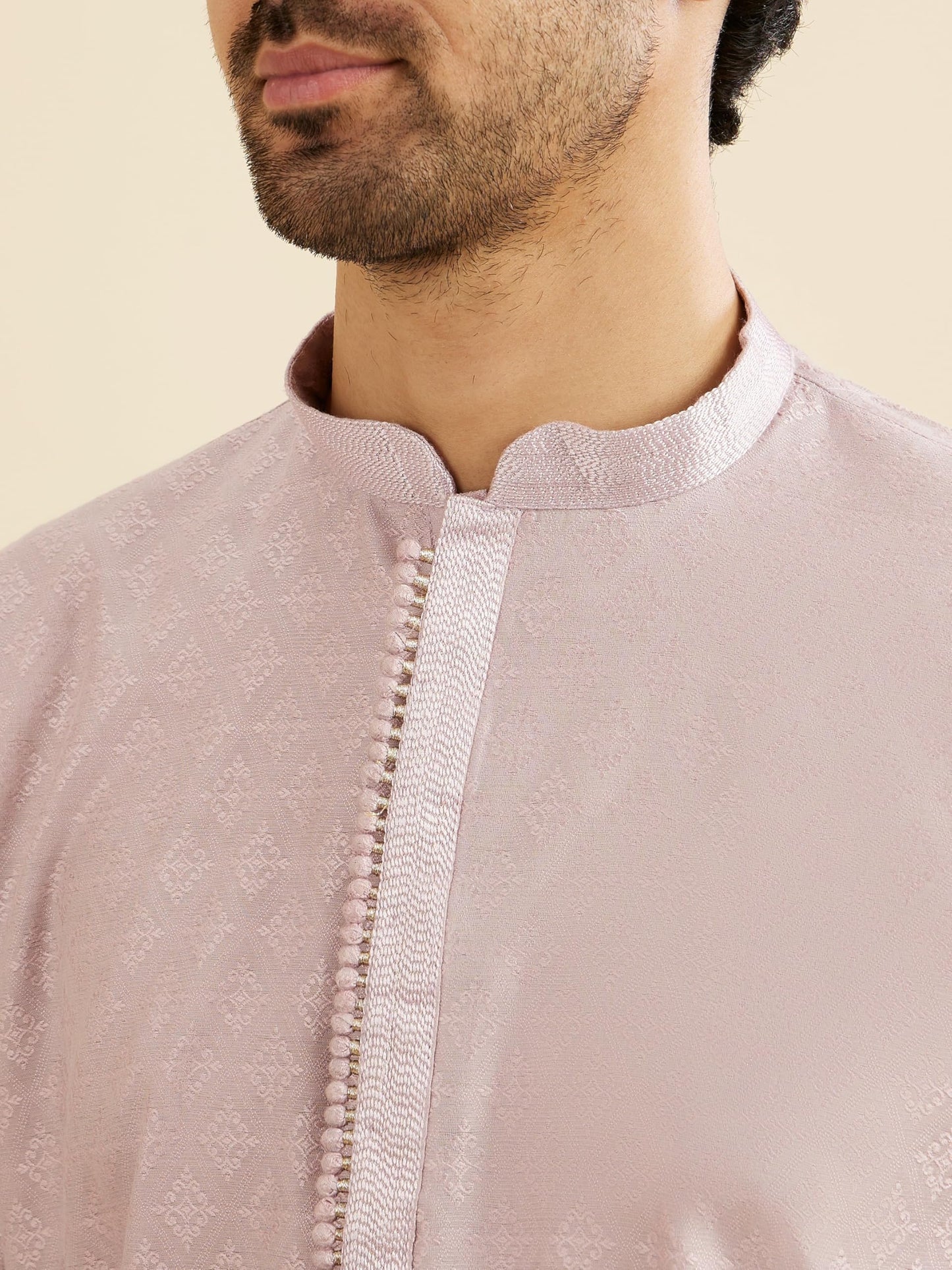 Manyavar Men's Art Silk Embroidered Kurta Pyjama Set (Lilac,XXXL)