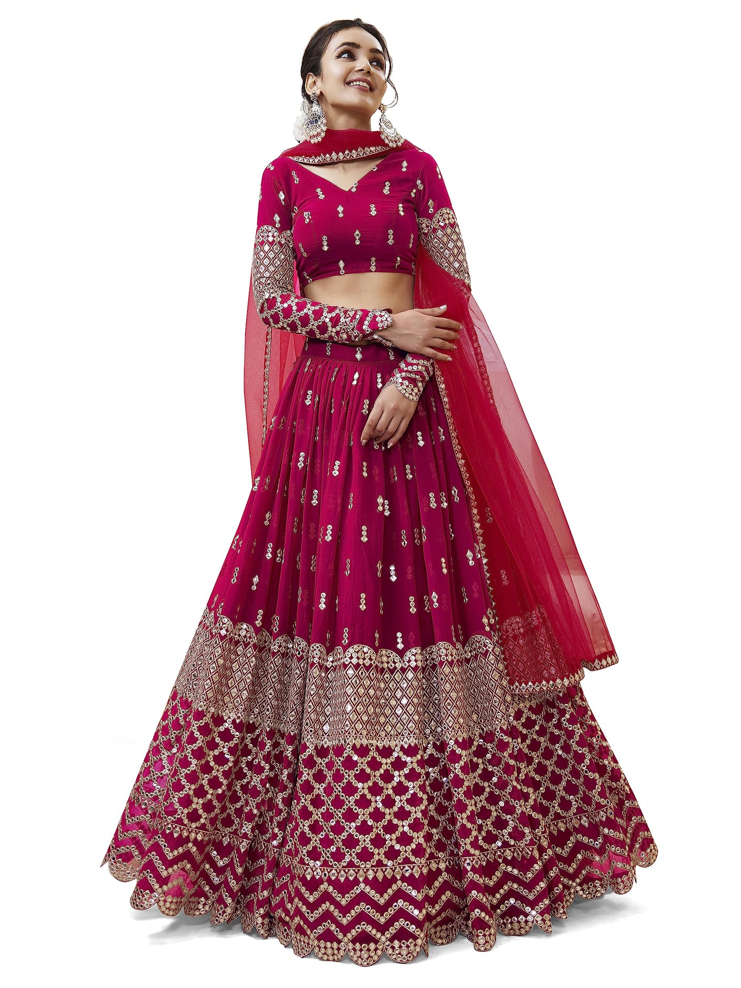 Zeel Clothing Women's Georgette Semi-Stitched Lehenga Choli Hot Pink Free Size