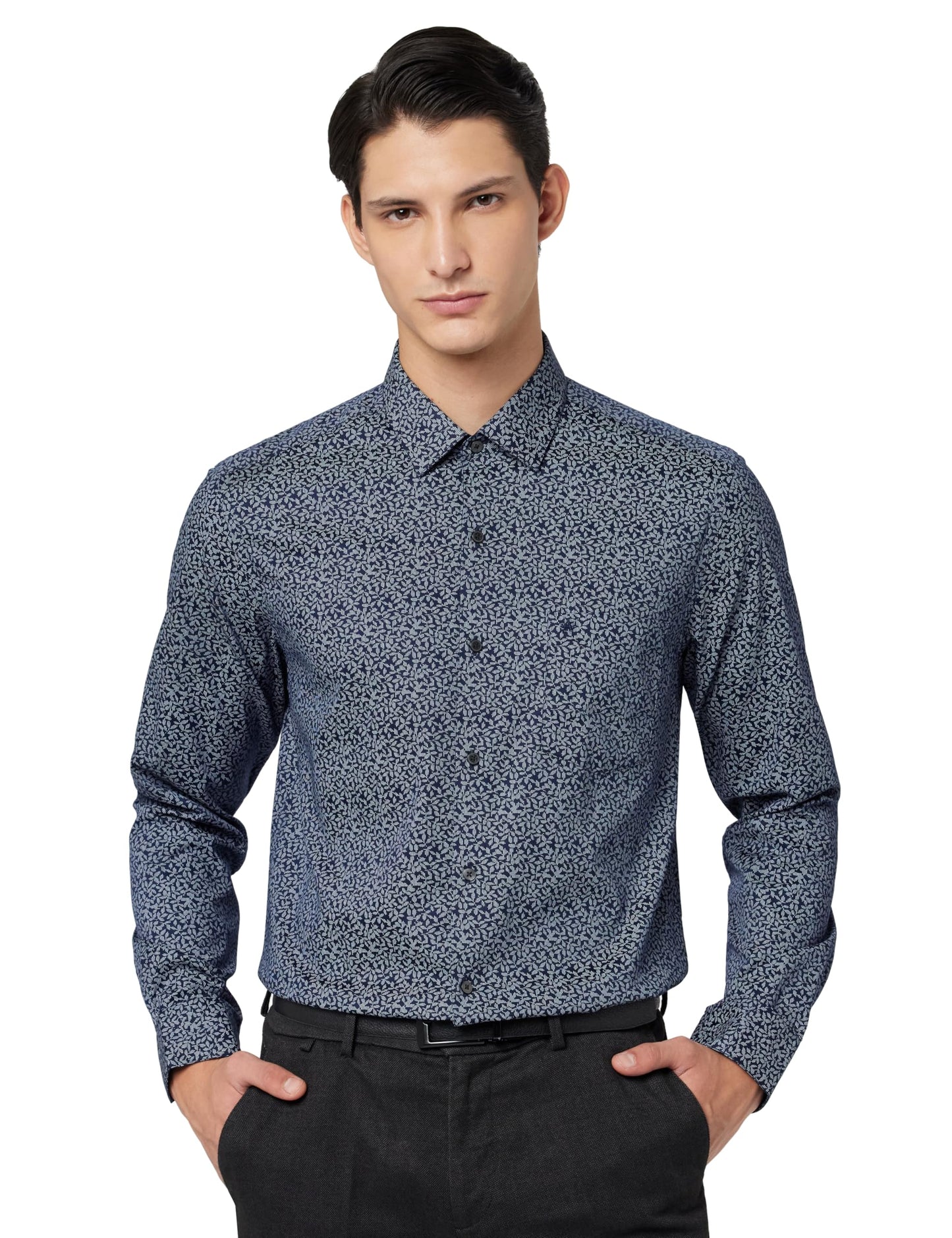 Arrow Men's Cotton Leaves Slim Fit Shirt (ARAEOSH1719_Navy, 40