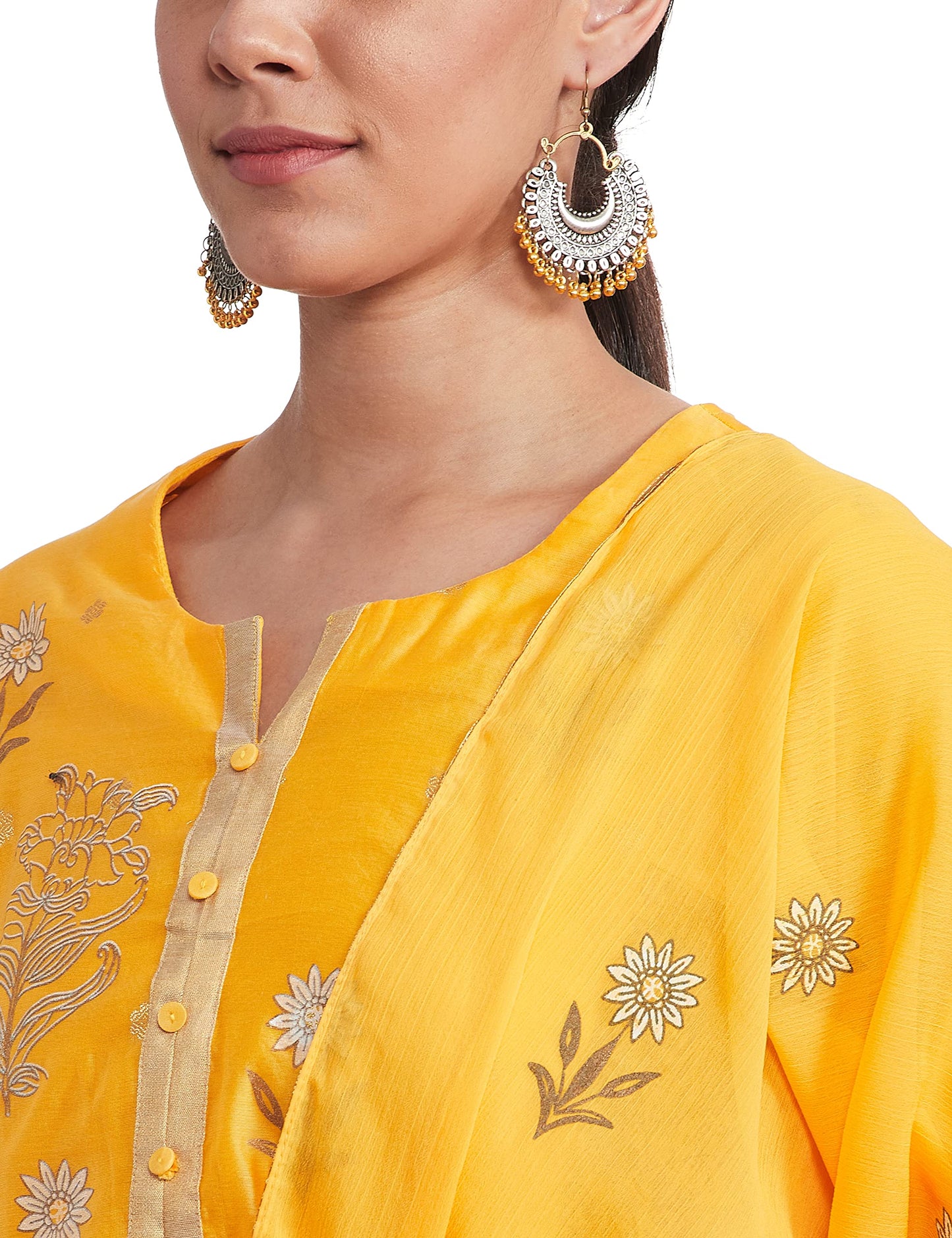 BIBA Women's synthetic a line Salwar Suit Set (SKD673942_ Ochre_ 2XL (42))