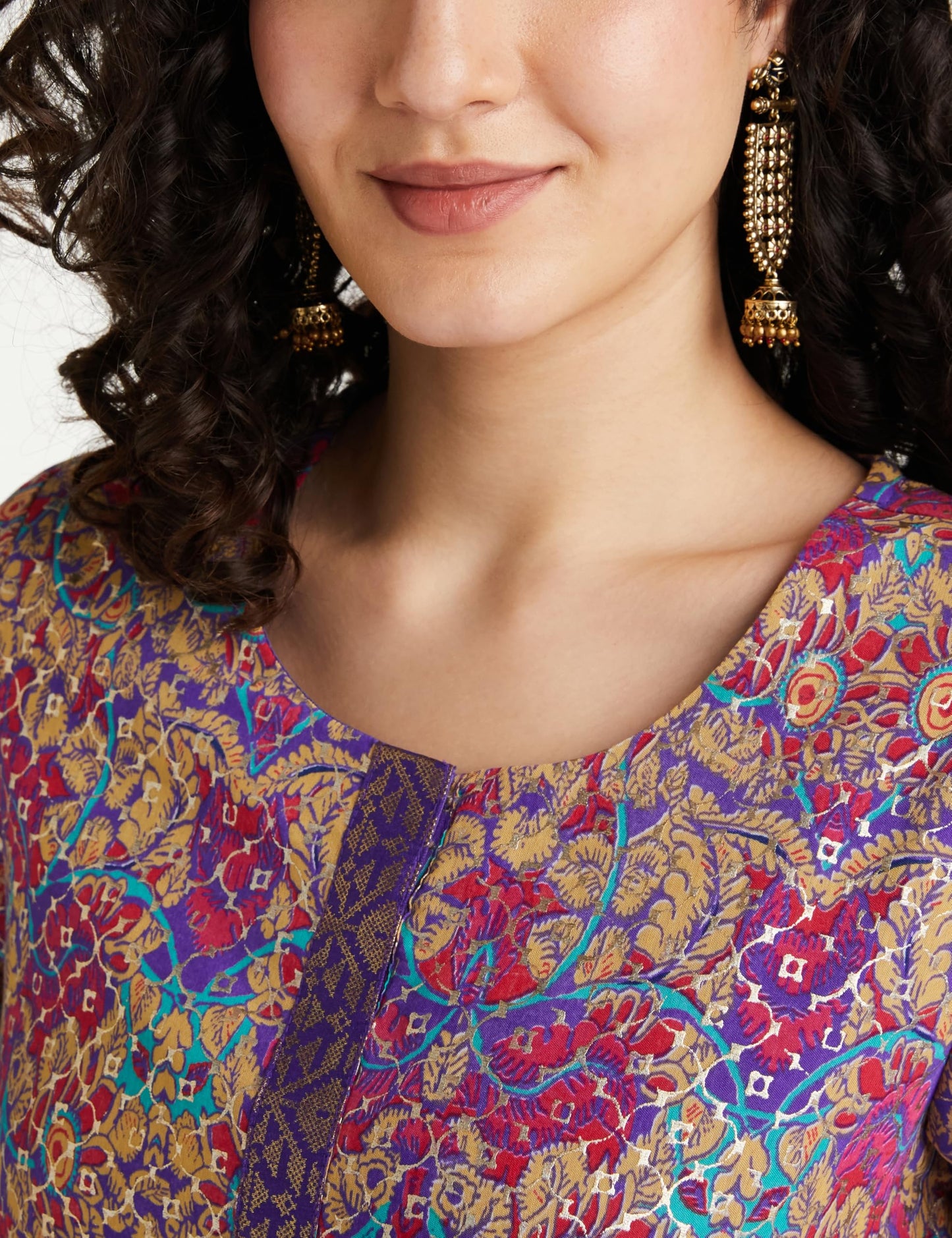 BIBA Women Cotton Blend Printed Straight Salwar Kurta Dupatta(Skdassorted7566E_Purple_36)