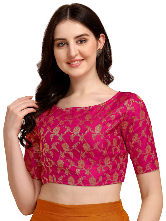 OOMPH! Jacquard Pink Readymade Blouse for Women - rbbl124xl