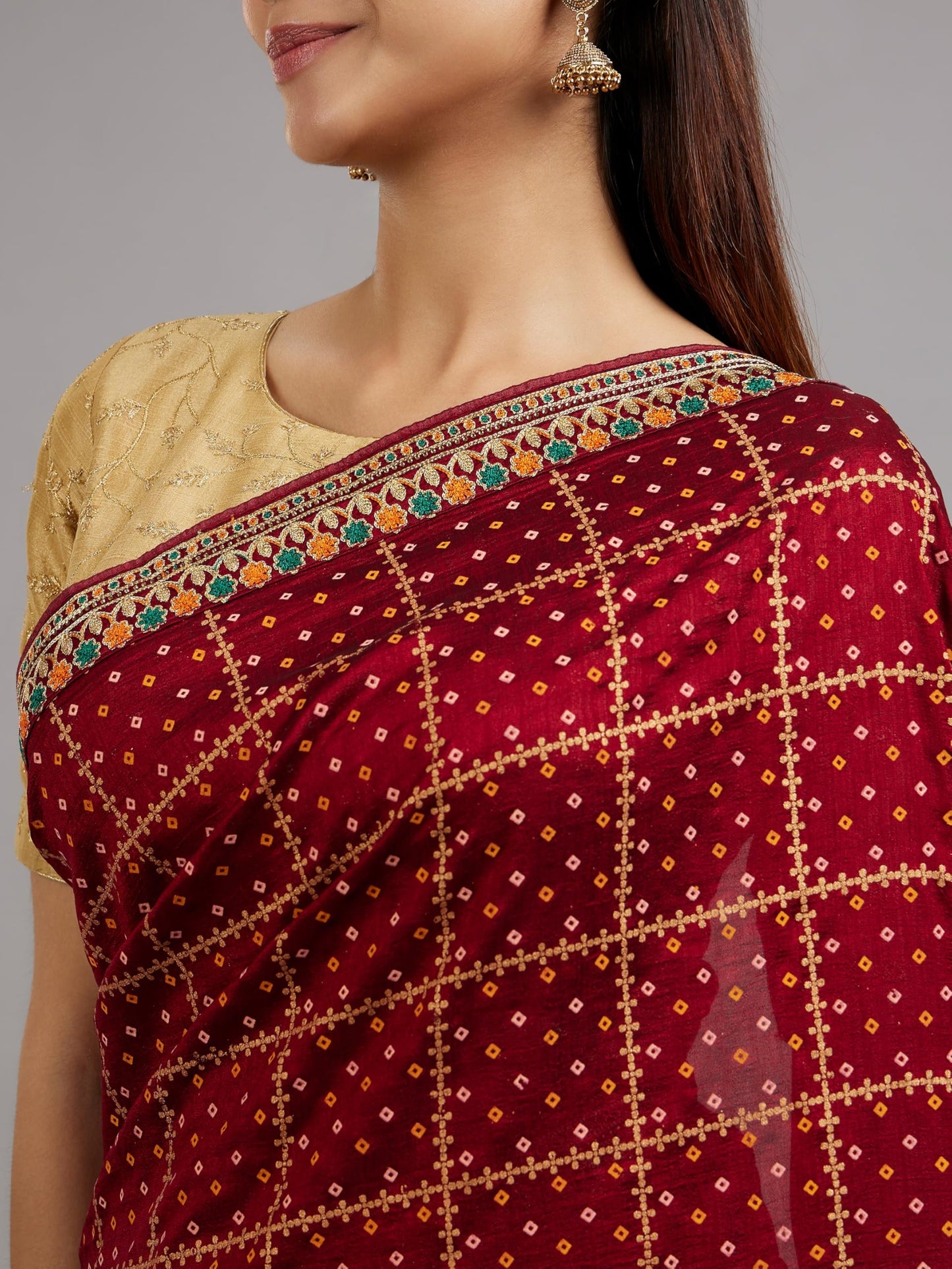 MOHEY Women's Art Silk Embroidery|Stone Work| Zari Weave Saree(Maroon)