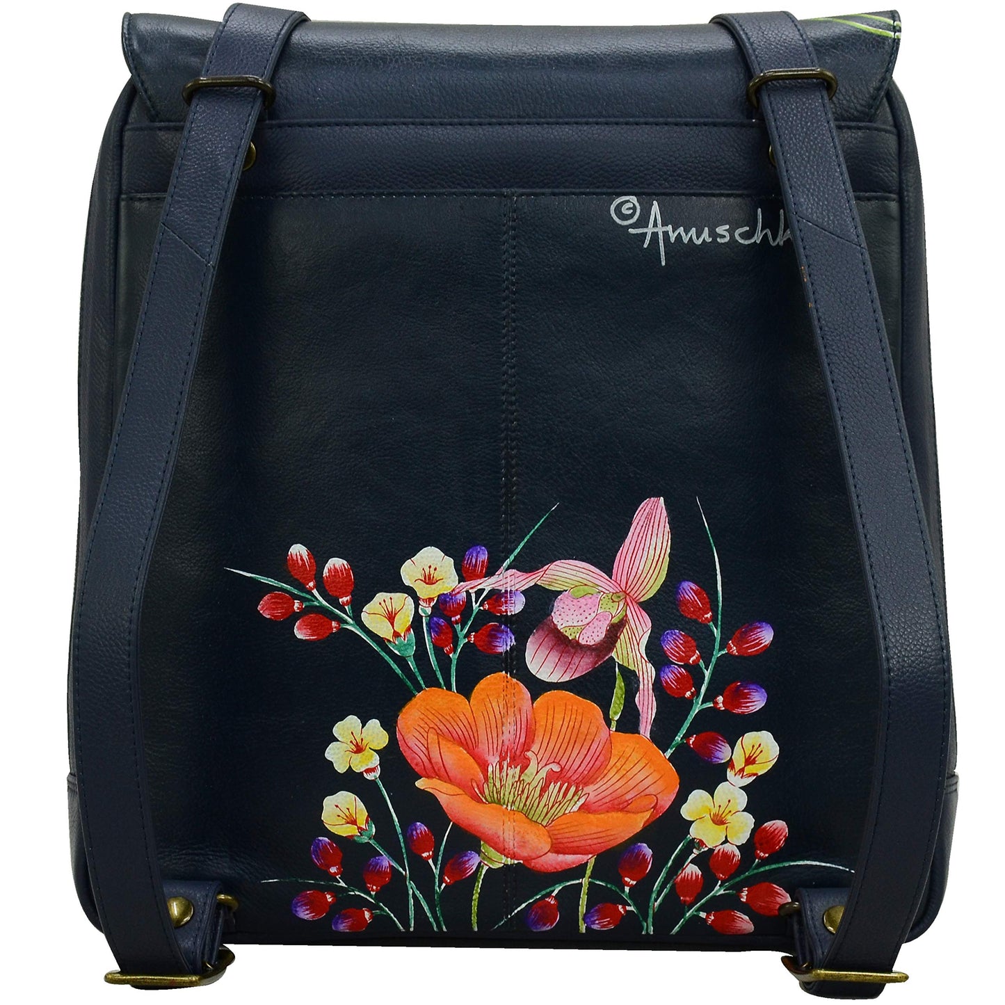 Anuschka Women's Hand-Painted Genuine Leather Large Travel Backpack - Moonlit Meadow