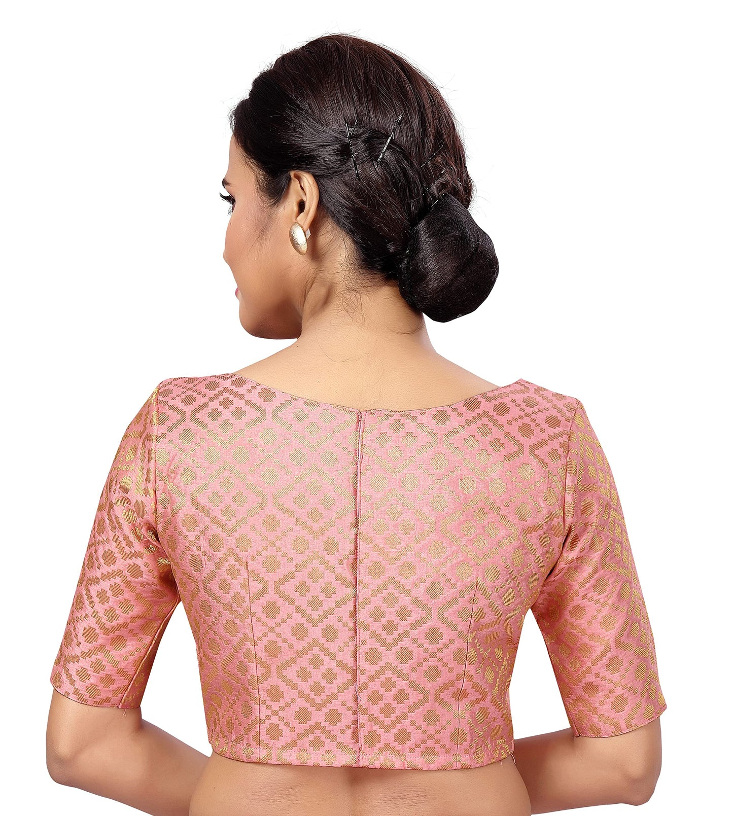 Studio Shringaar Women's Readymade Brocade Elbow Length Sleeves Saree Blouse (Light Pink, 36)