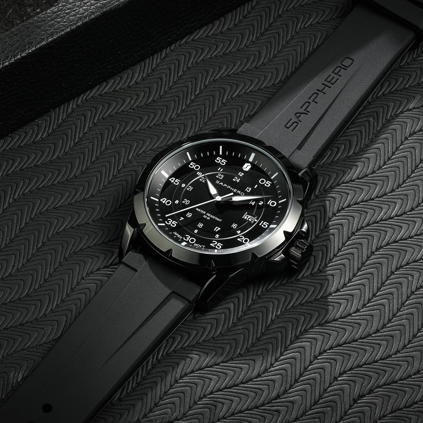 SAPPHERO Round Stainless Steel Watch for Men, 50M Waterproof Luminous Stylish Mens Gift Wristwatch with Date Display and Analog Quartz Design, Black Black White