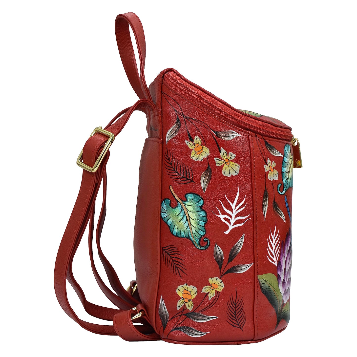 Anuschka Women’s Hand-Painted Genuine Leather Bucket Backpack - Crimson Garden