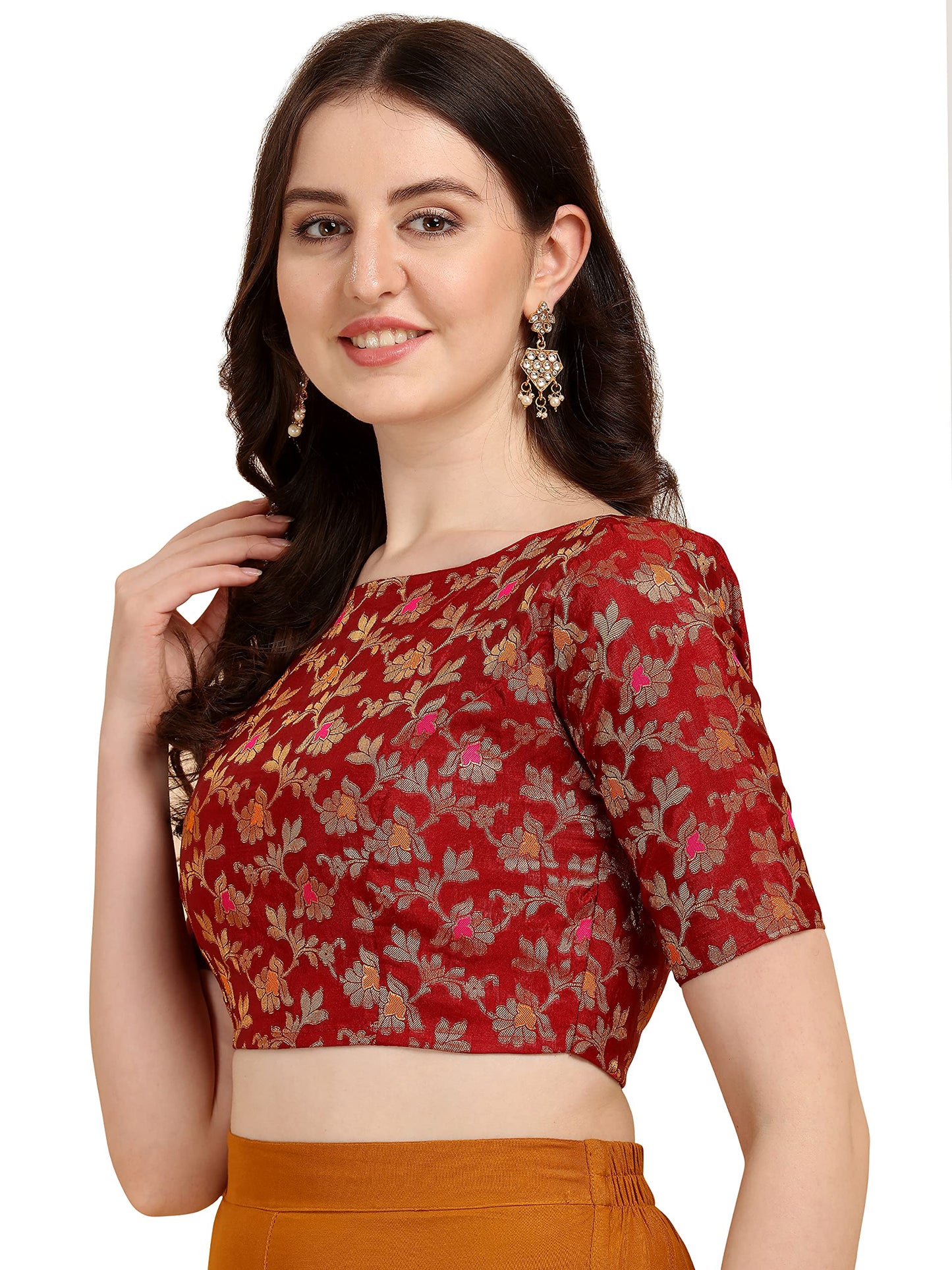 OOMPH! Jacquard Red Readymade Blouse for Women - rbbl89xl
