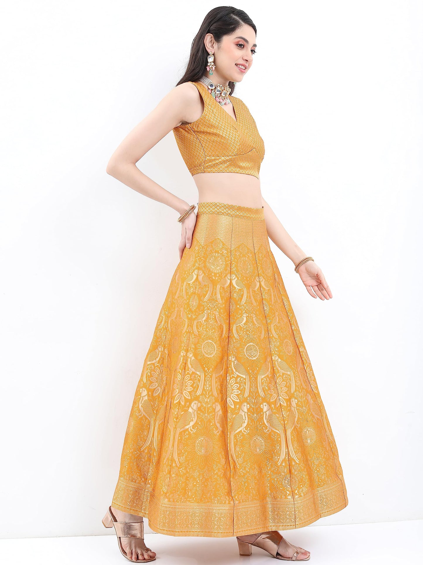 KETCH Women's Polyester Ethnic Set (KHK3000710_Yellow_S)