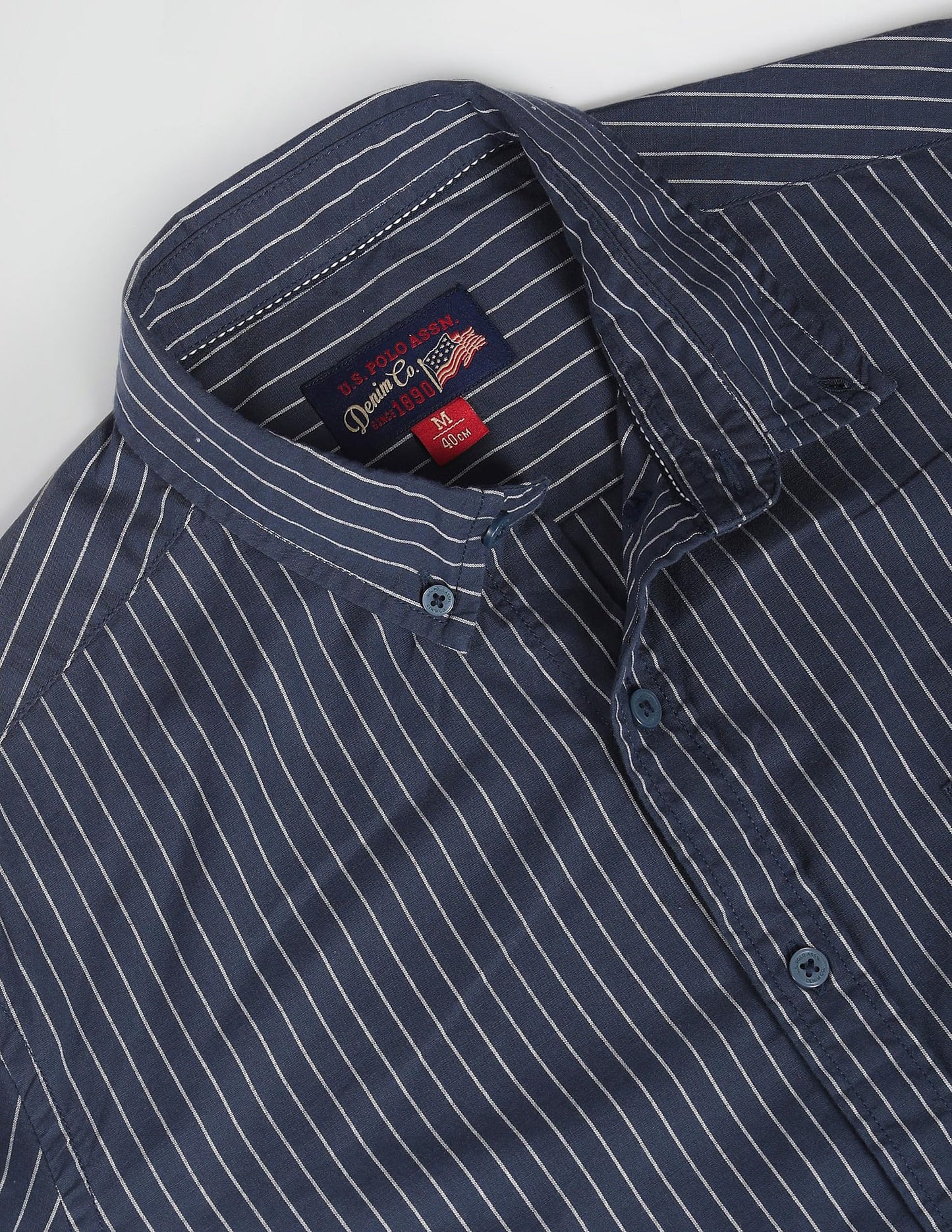 U.S. POLO ASSN. Men's Cotton Striped Slim Fit Shirt (UDSHT0922_Navy, 42