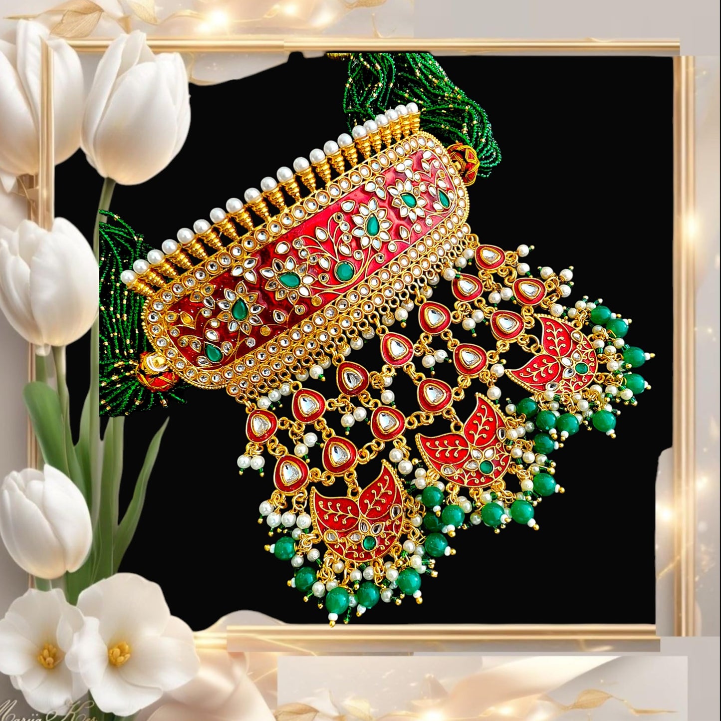 RAJASTHANI GAHANA Traditional Kundan Aad Necklace Jewellery Set with Earrings & Pearl Beads | Meenakari Bridal Choker Set for Women & Girls