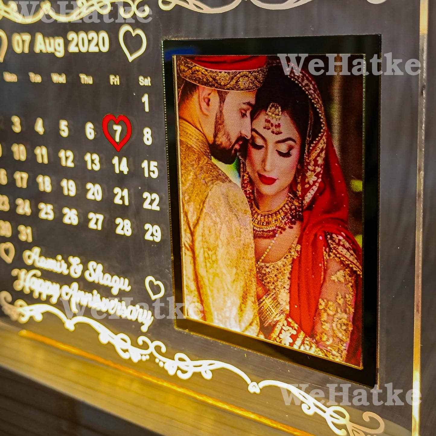 WEHATKE Customized/Personalized 3D Illusion Calendar Photo Frame With Name Date And Photo | Best wedding/Marrige anniversary Gift For Couple, Husband or Wife