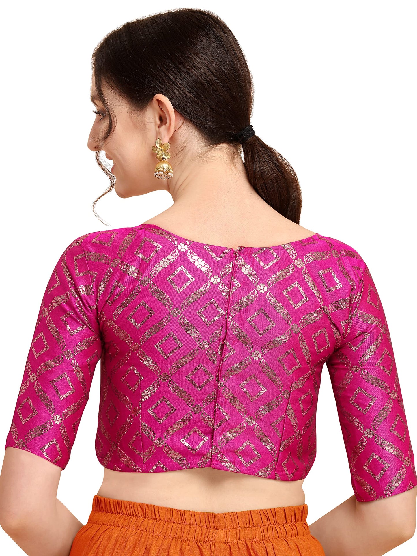 OOMPH! Jacquard Pink Readymade Blouse for Women - rbbl148xxl
