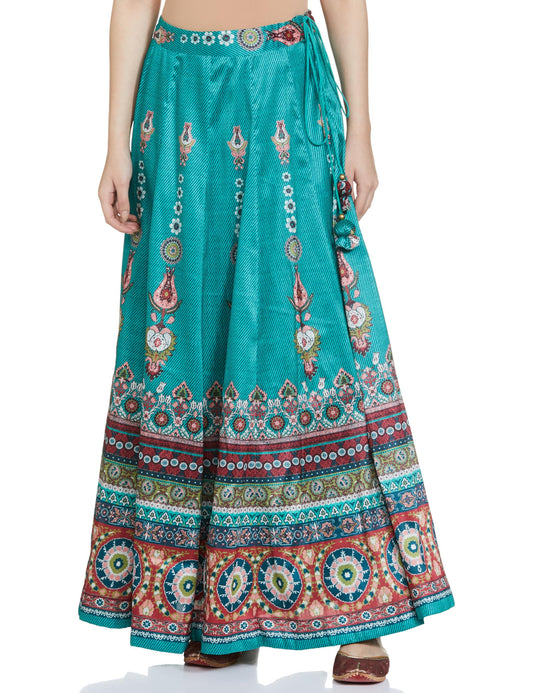 BIBA Women Printed Flared Mix and Match(SKIRTS/T18782_Teal_M)