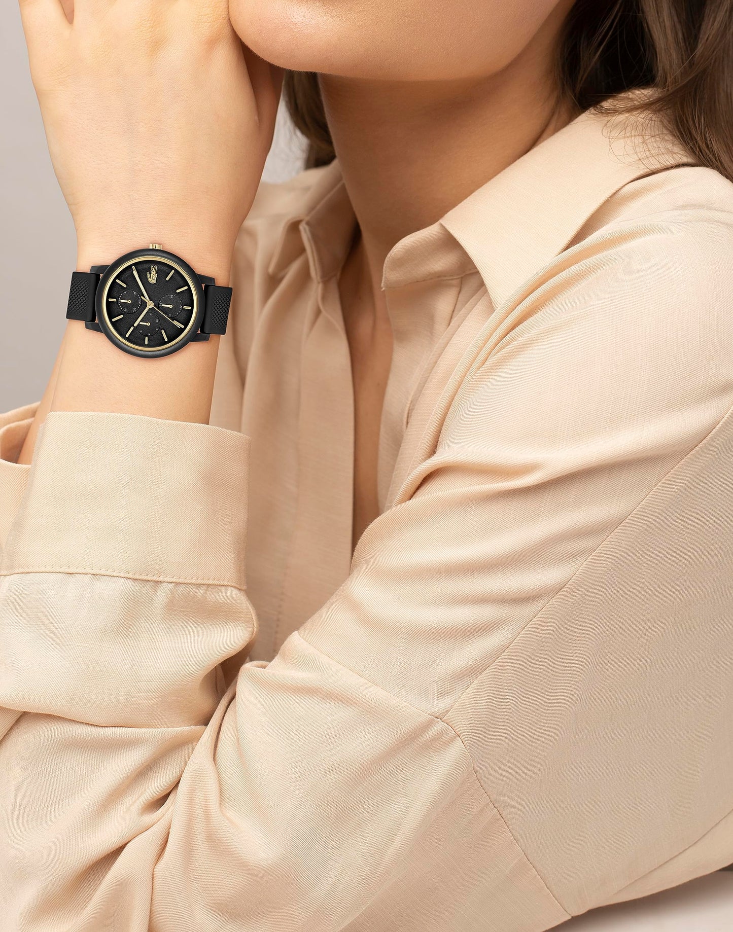 Lacoste Lacoste.12.12 Qtz Multifunction Black Round Dial Women's Watch|Black Silicone Material|Multi Color Band - 2001327