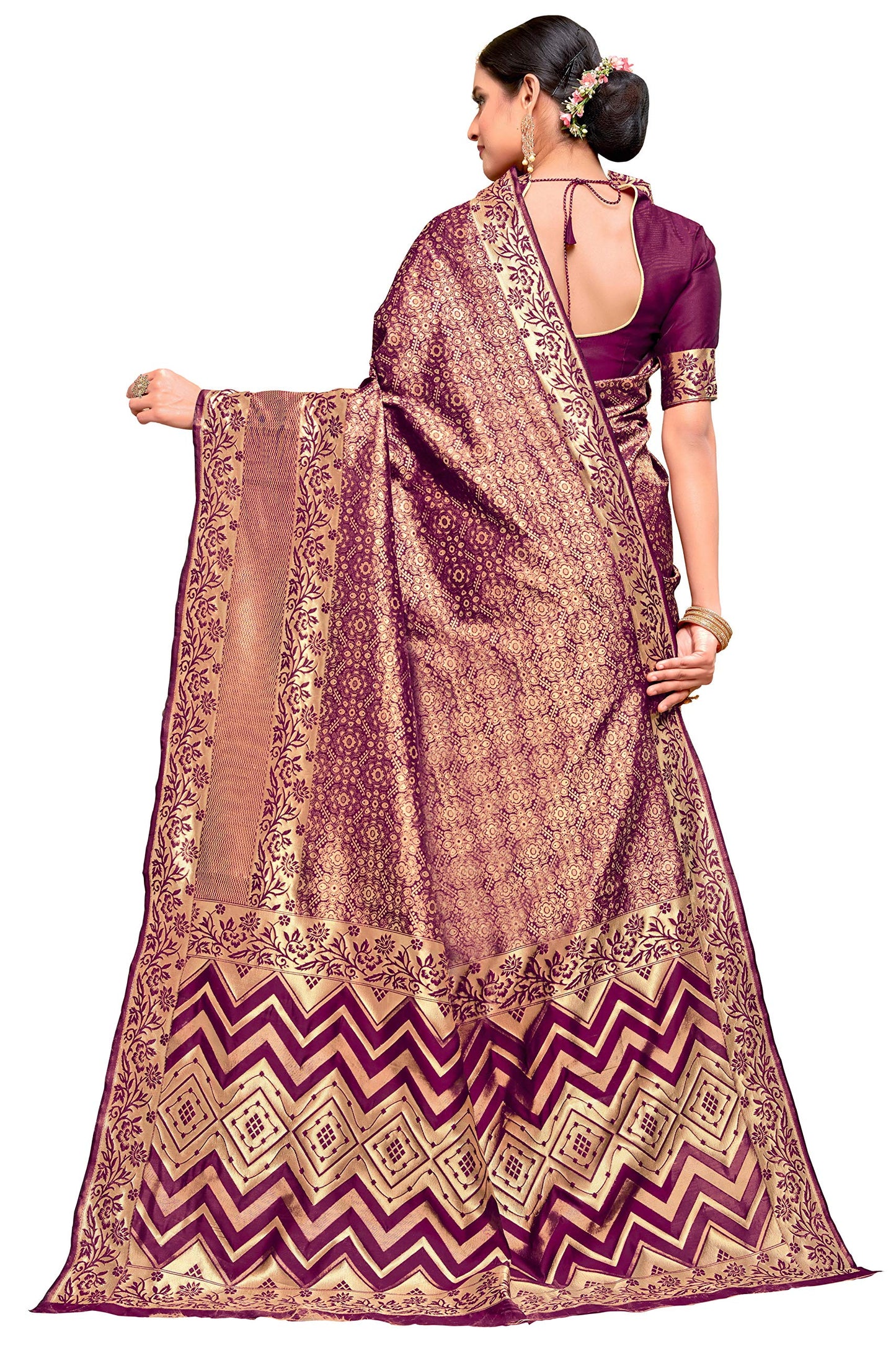 Glory Sarees Women’s Banarasi Silk Saree With Blouse Piece (Kara137_Wine)