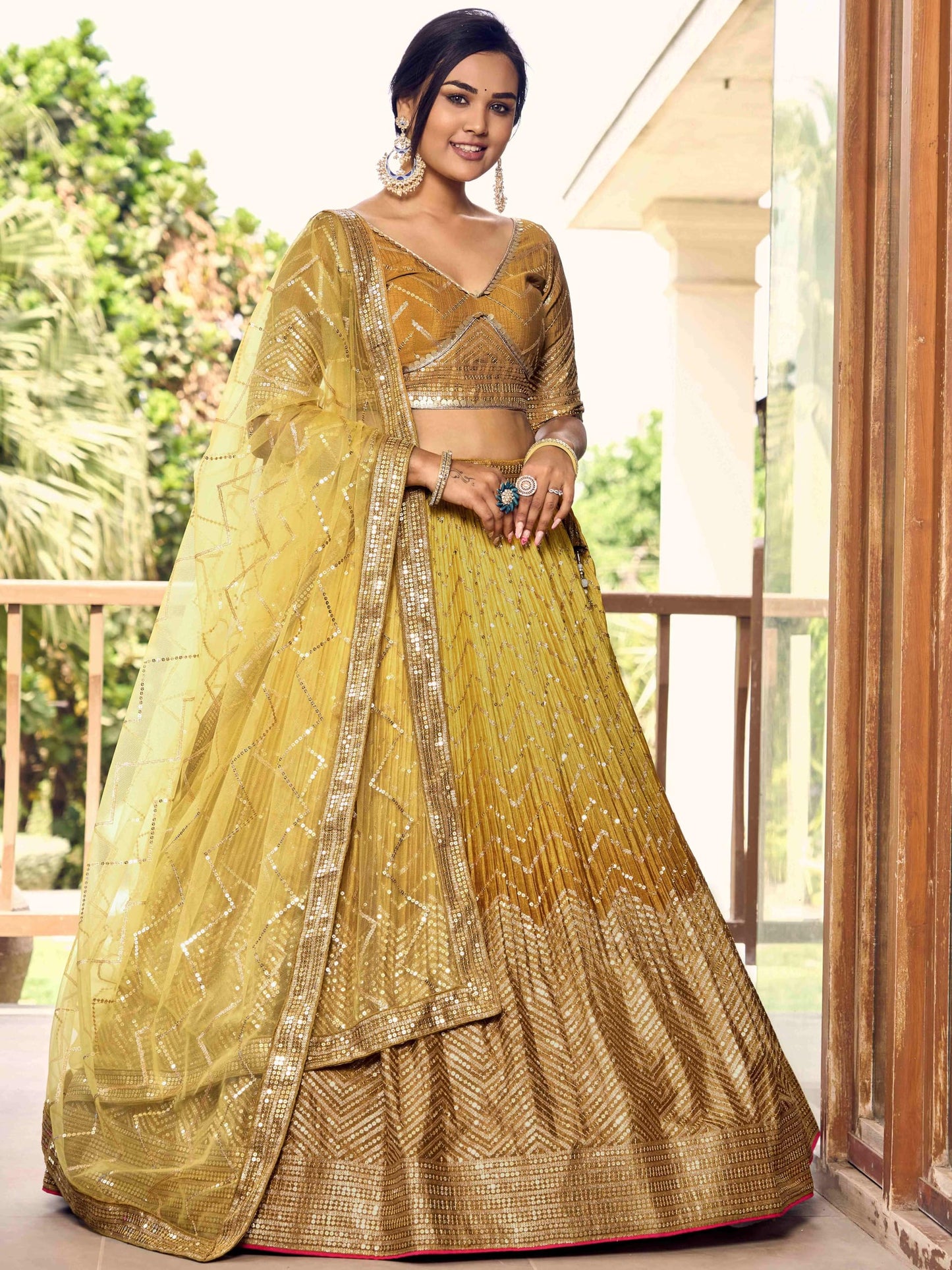 Zeel Clothing Women's Zari & Sequins Embroidered Art Silk New Semi-Stitched Lehenga Choli With Dupatta (5057-Yellow-Womens-Lehenga-Choli-Latest; Free Size)