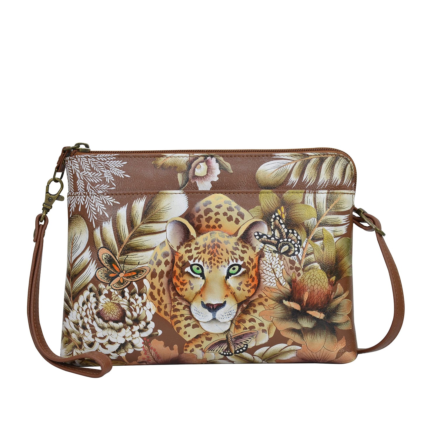 Anuschka Women’s Hand-Painted Genuine Leather Three-In-One Clutch - Cleopatra's Leopard Tan