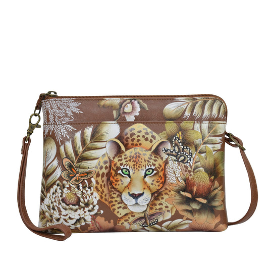 Anuschka Women’s Hand-Painted Genuine Leather Three-In-One Clutch - Cleopatra's Leopard Tan