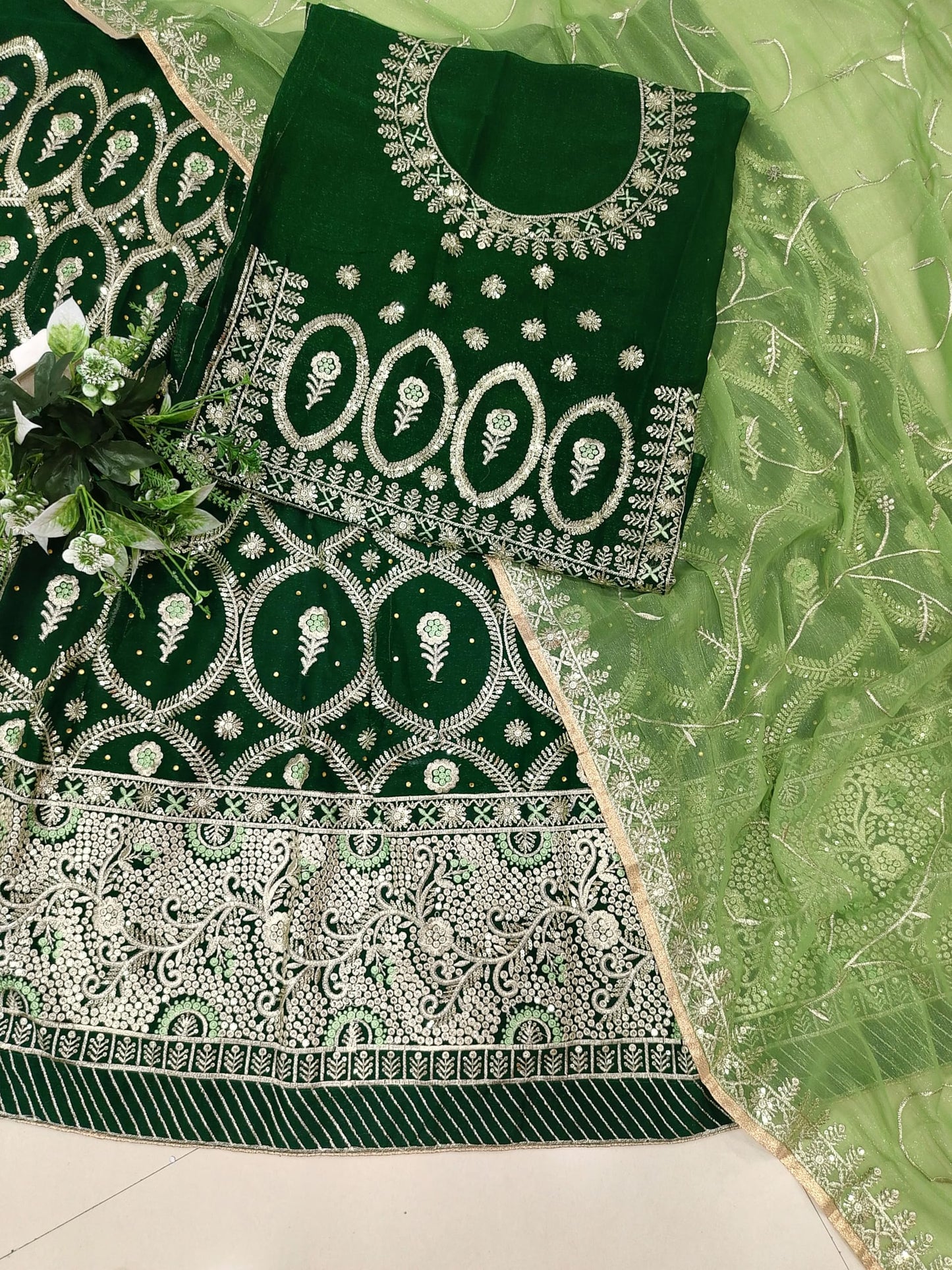 SHYAMLATA Latest Heavy Embroidery Work Semi Stitched Shimmer Silk Rajputi Poshak For Women Rajasthani Lehenga Choli (Green E)