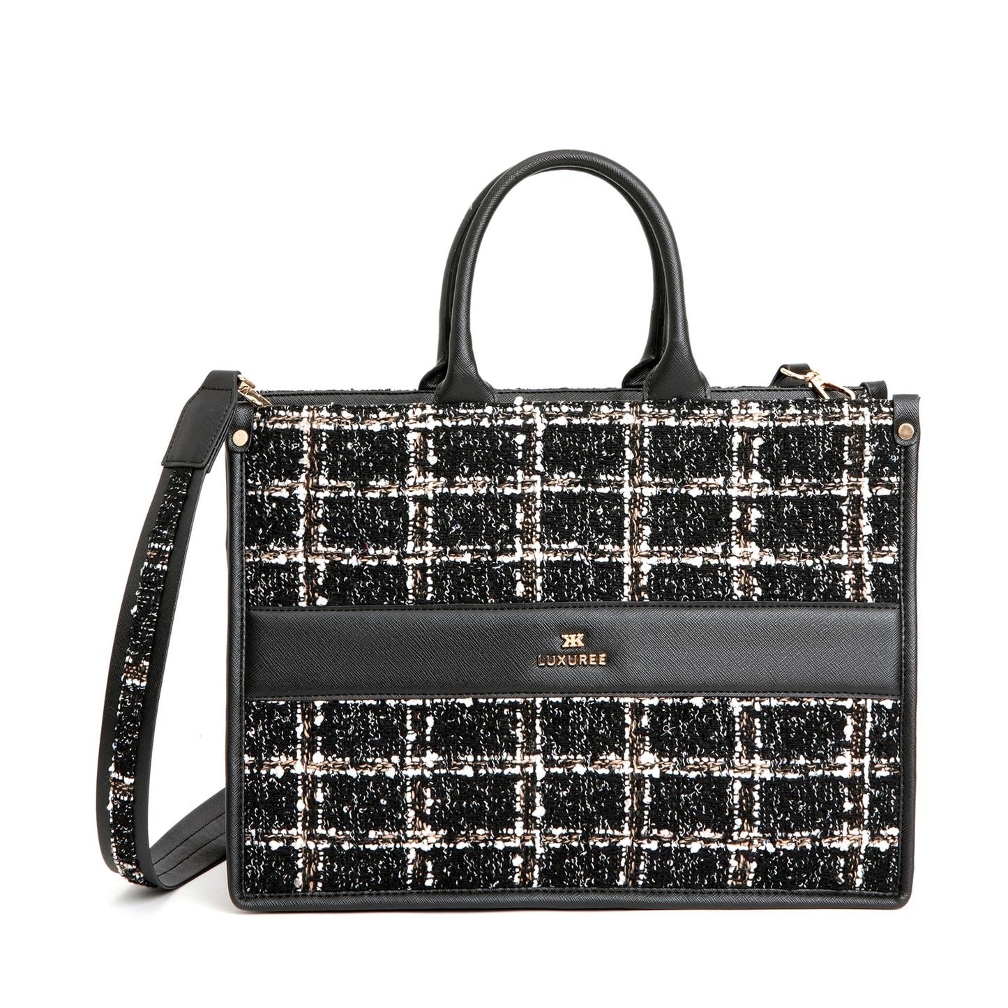 KLEIO Tweed Tote hand Bag with a laptop Compartment and Zip Closure for Work Office Women