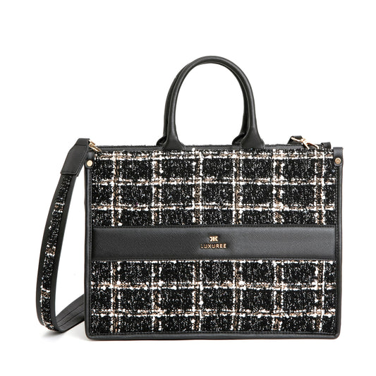 KLEIO Tweed Tote hand Bag with a laptop Compartment and Zip Closure for Work Office Women