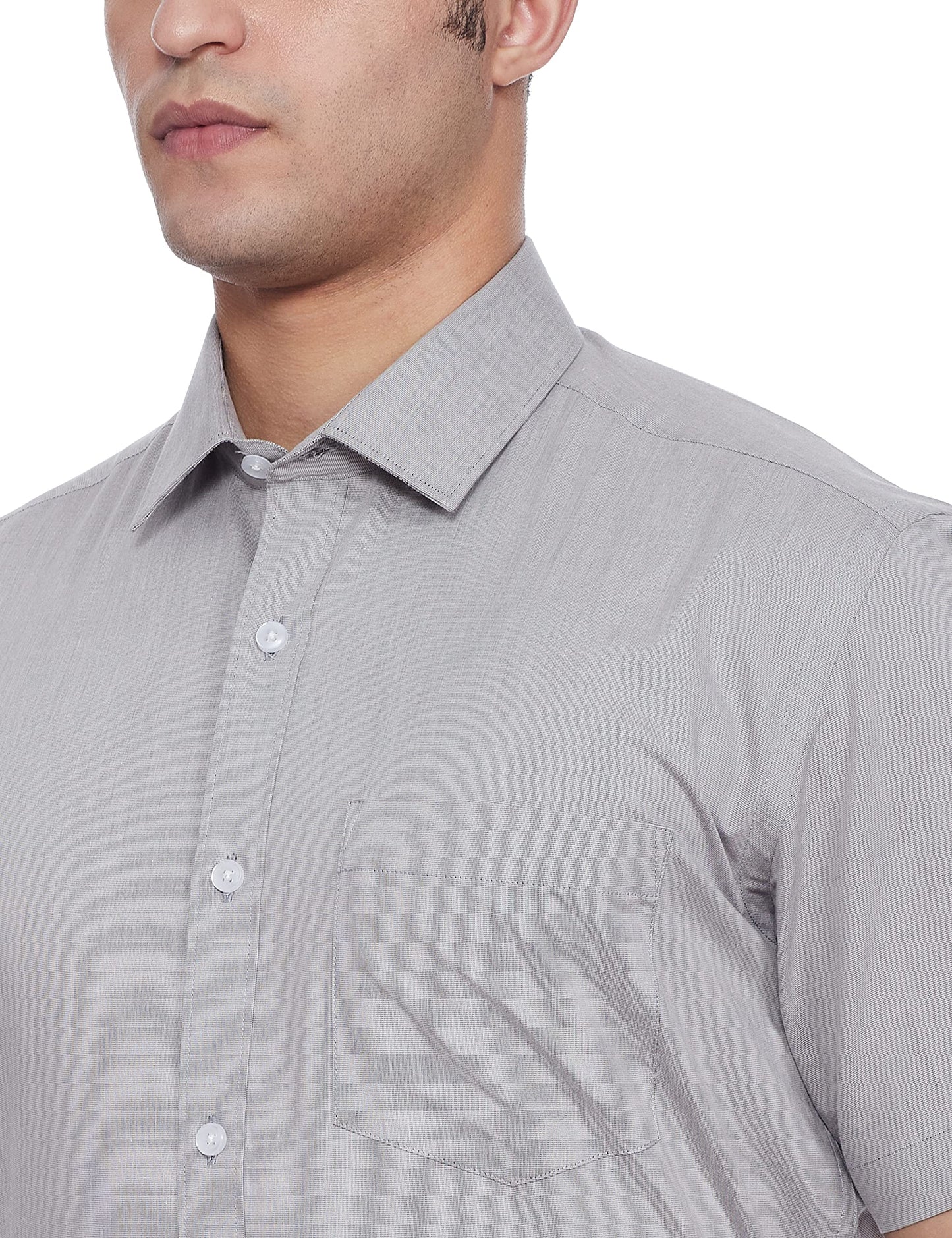 Amazon Brand - Symbol Men's 100% Cotton Half Sleeve Regular Fit Formal Shirt Mid Grey2 46