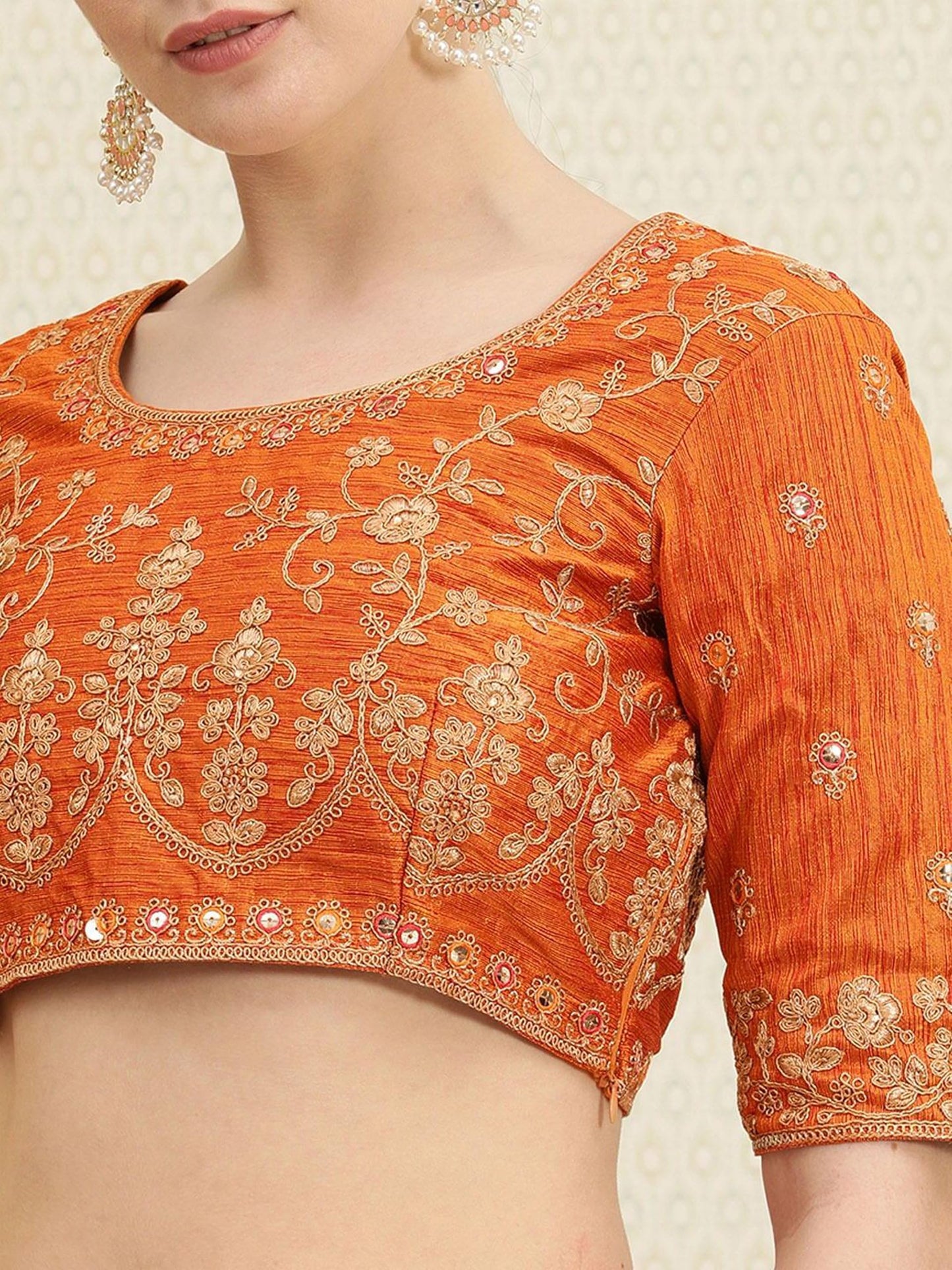 TRENDMALLS Women's Pure Silk Embroidery Work Saree with Unstitch Blouse Piece (K1112-Red)