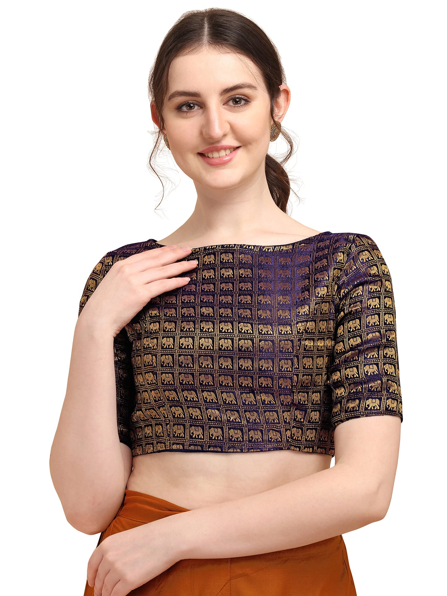 OOMPH! Jacquard Purple Readymade Blouse for Women - rbbl133xxl