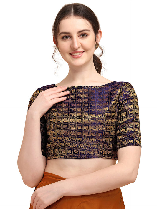 OOMPH! Jacquard Purple Readymade Blouse for Women - rbbl133xxl