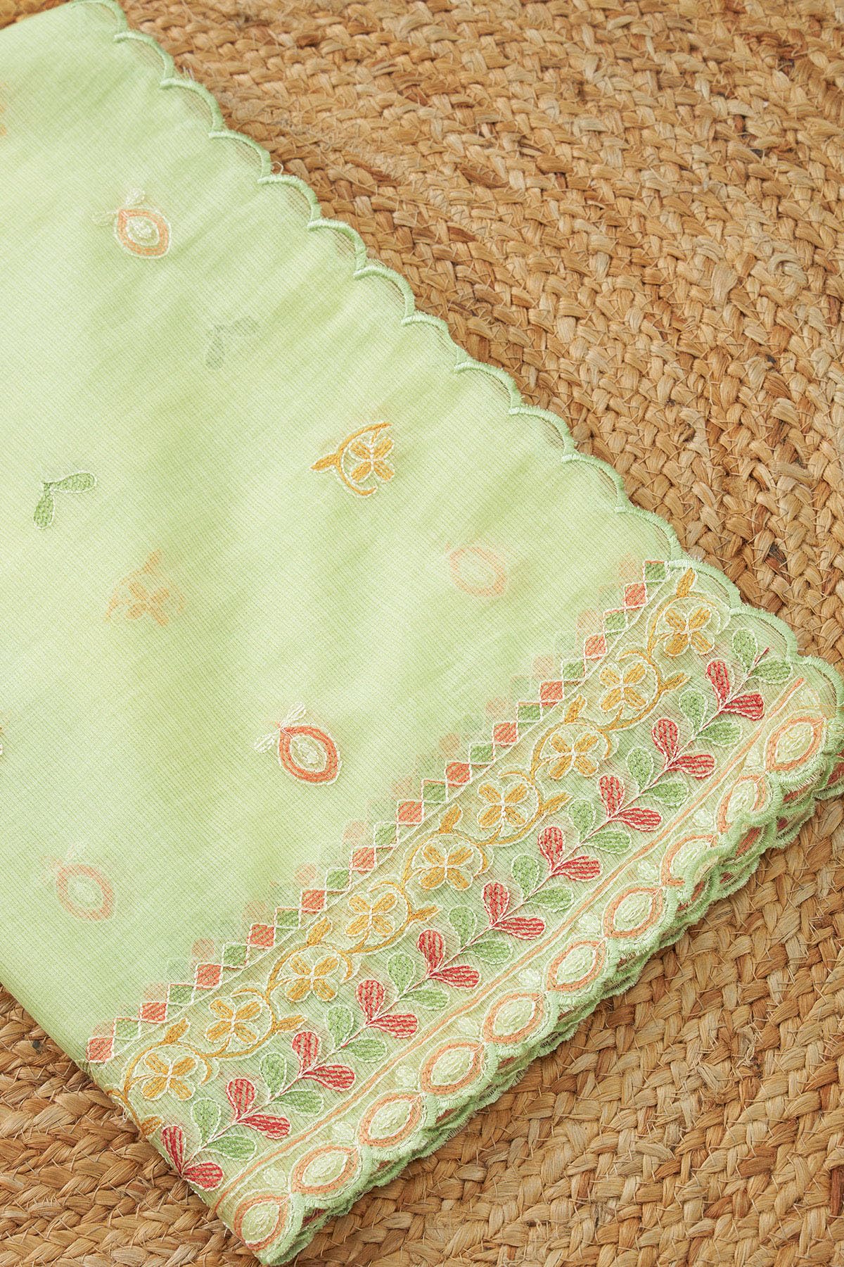 Soch Womens Light Green Kota Embroidered Dupatta With Thread Work