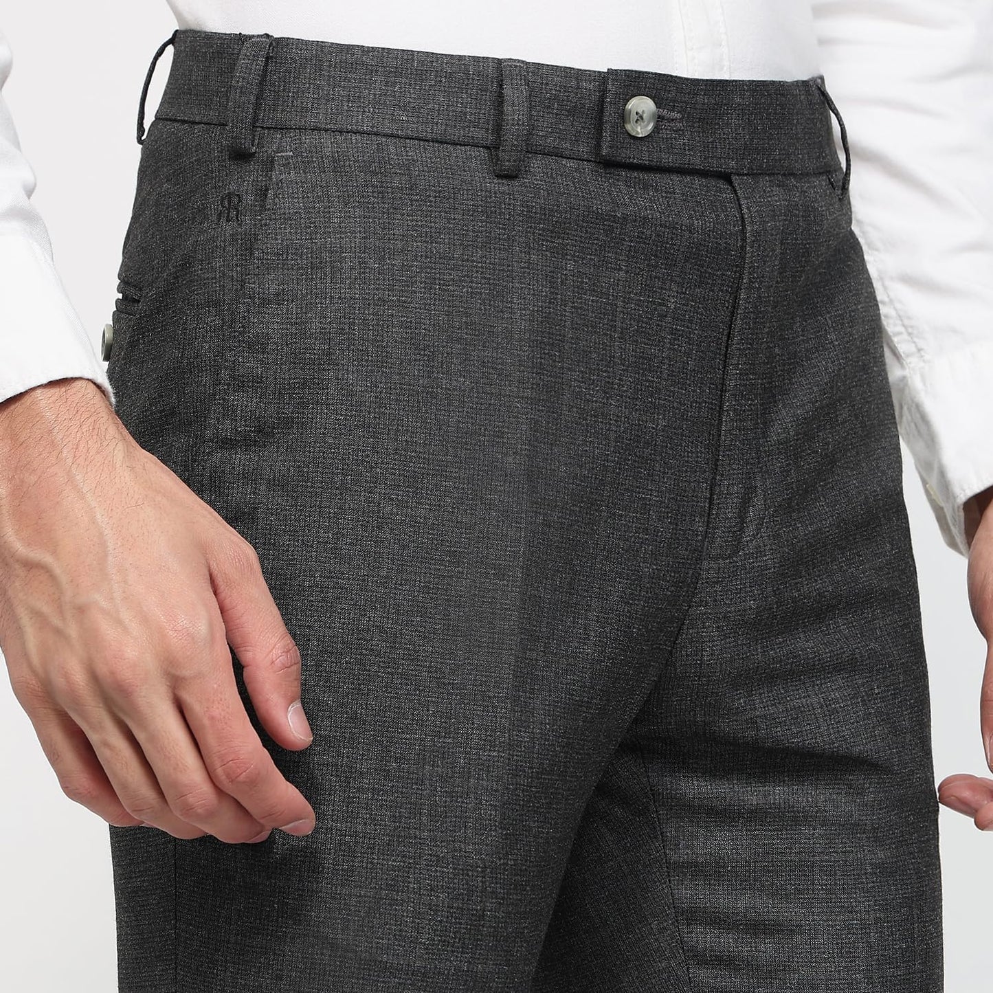 Raymond Men Slim Fit Structure Pattern Polyester Blend Flat Front Formal Trouser Medium Grey