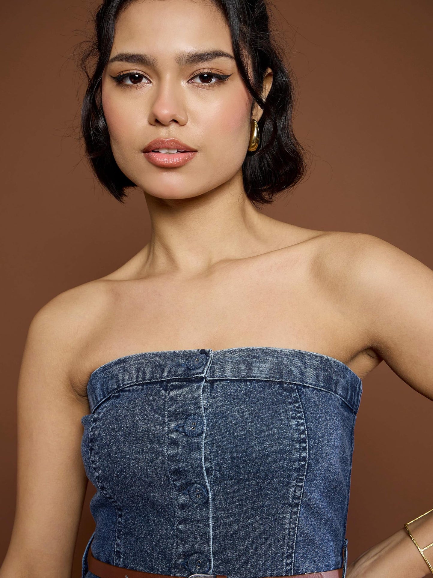 SASSAFRAS Women's Denim Tube Dress Below Knee SFDRSS12677