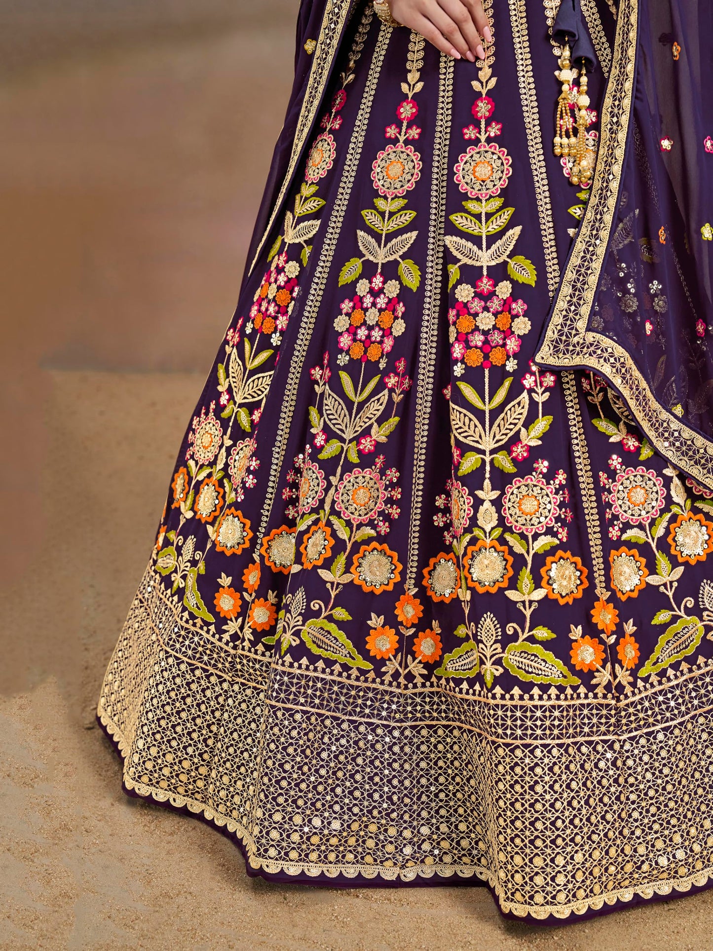 Zeel Clothing Women's Sequins Thread Embroidered Georgette Lehenga Choli With Dupatta (6008-Women-Lehenga-Choli-New; Free Size) (Purple)