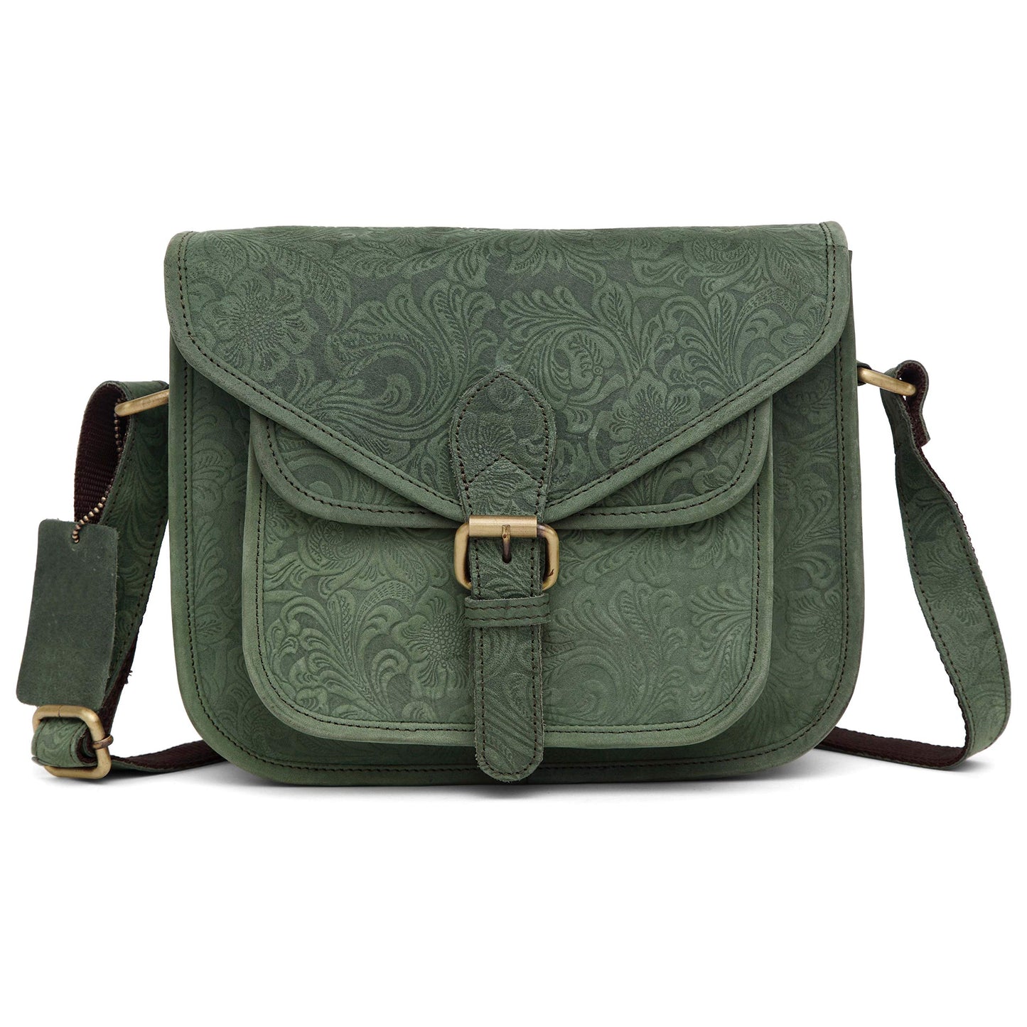Crossbody Bags for Women-Premium Leather Vintage Fashion Purse with Adjustable Strap (Distressed Printed Green)