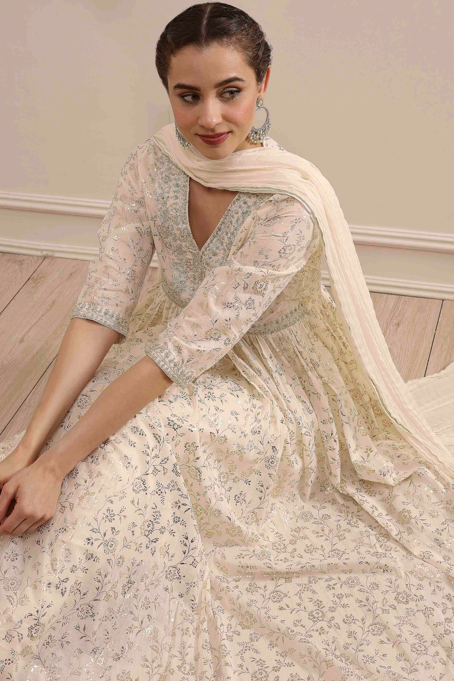 Biba Women's Cotton Kurta, Bottom, Dupatta (SKDMRIGL31132AW25OWHT