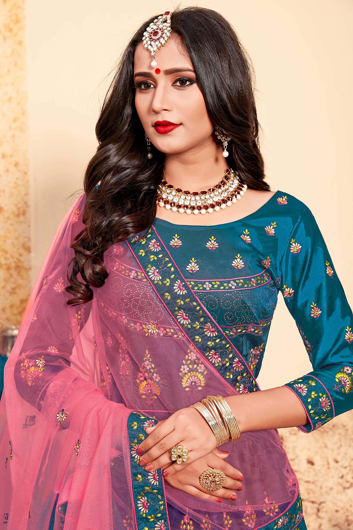 FUSIONIC Stylish Sky blue Satin base Lehenga Choli For Women